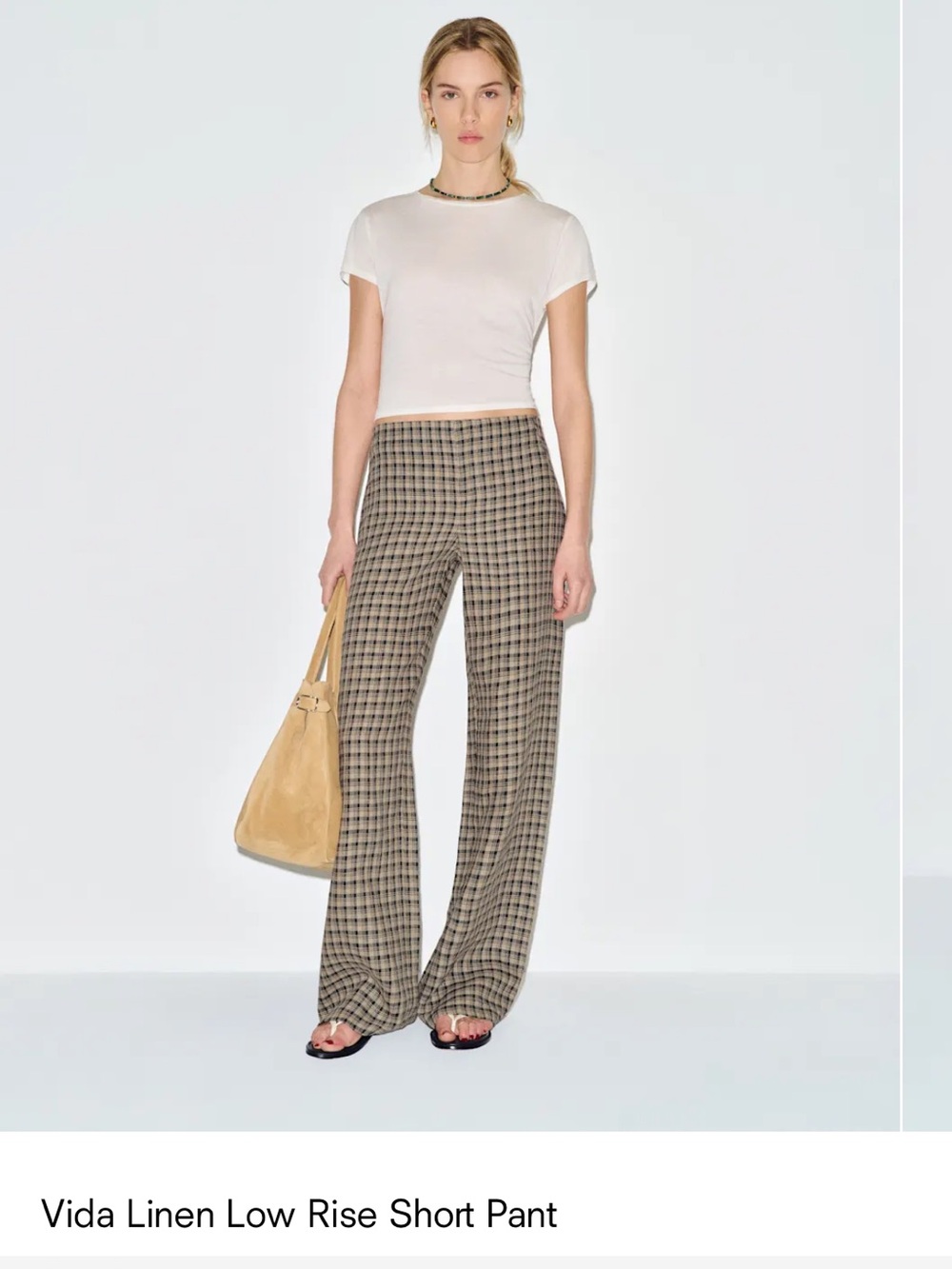 reformation Vida Checked low rise Linen Pants checked - size 4 short length